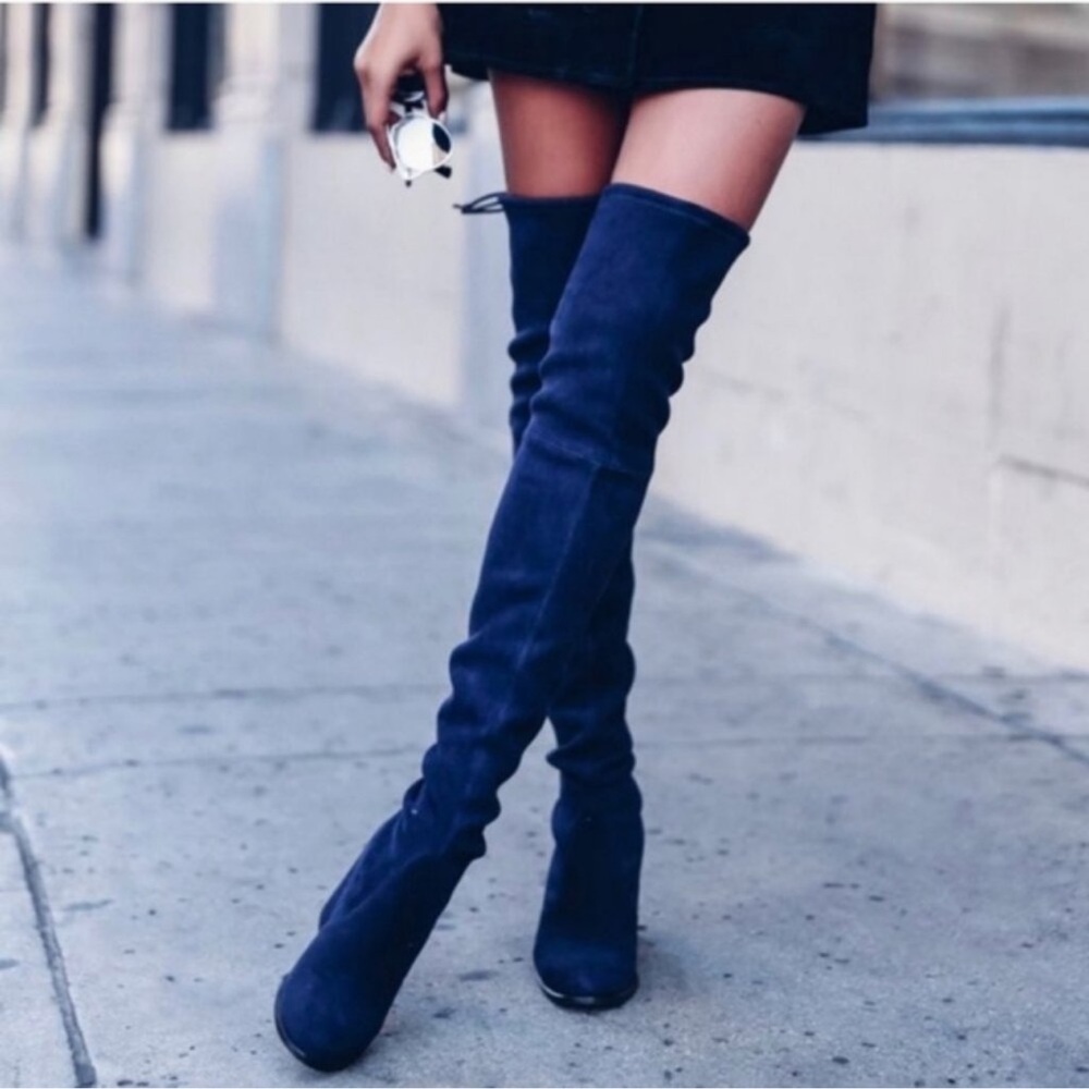 Stuart Weitzman Lowland Navy Suede Over The‎ Knee Boots 7.5